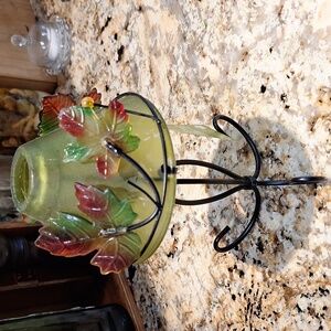 Leaf Design Glass Tealight Candle Holder Lamp Pedestal